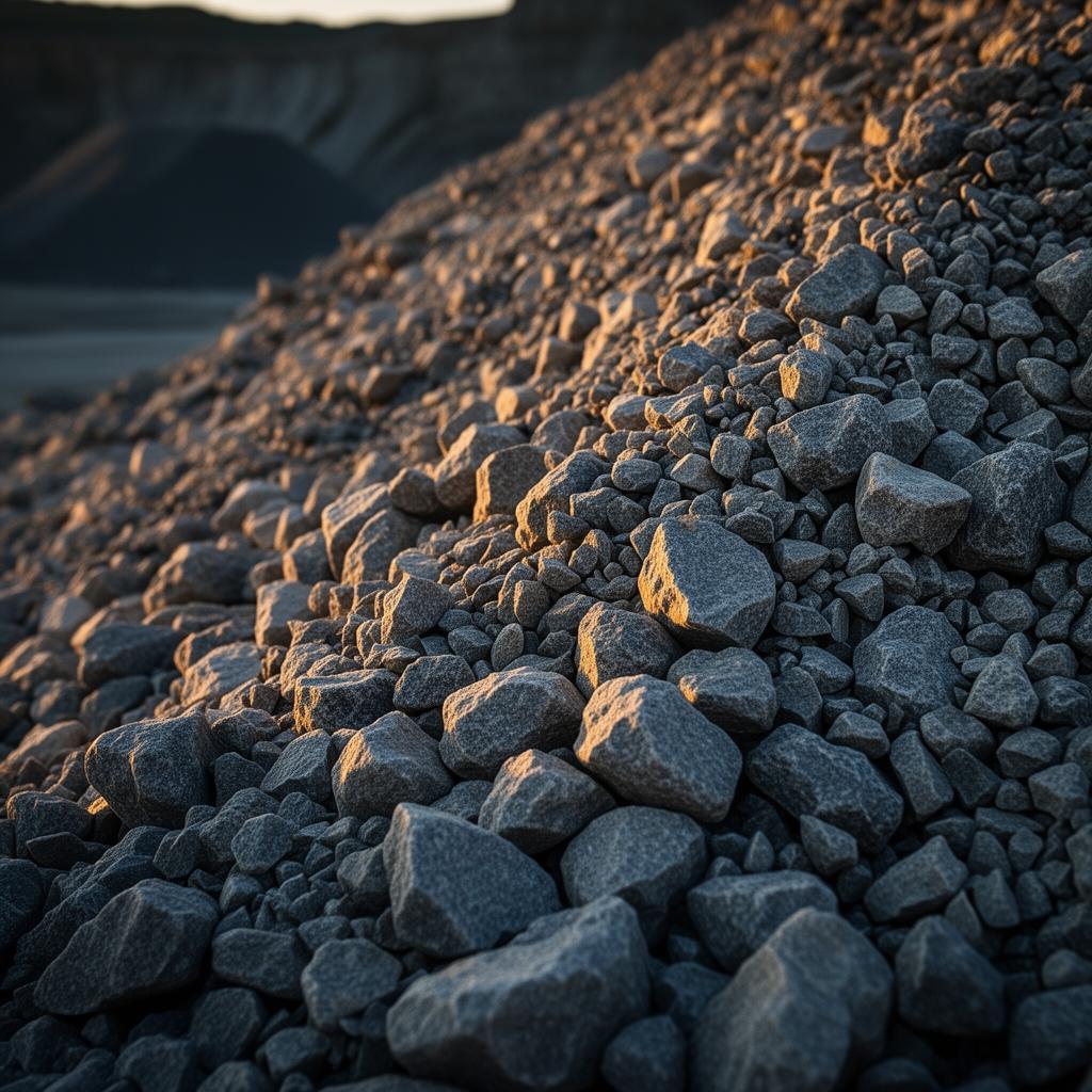 Crushed aggregate and gravel at golden hour